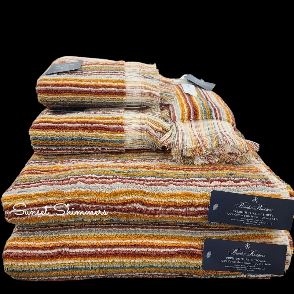 6pc BROOKS BROTHERS Fall Rainbow STRIPED THICK PLUSH TURKISH Towel Set New